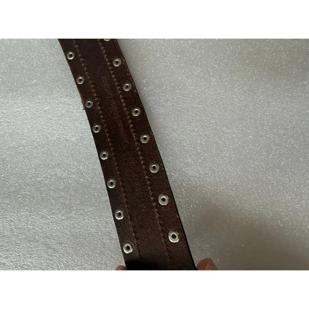 Brown Cow Print CALFHAIR Western Belt Turquoise Stones Buckle Western Studded M
